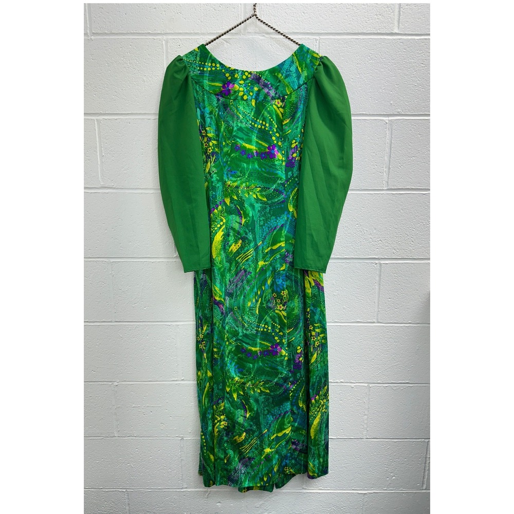 Ludi Maxi Dress Green Floral Abstract Puff Sleeve / Womens Medium